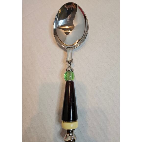 Lenox Holiday Gatherings Large Table Spoon 9.5" Stainless Steel Red Cream Green - Picture 2 of 4